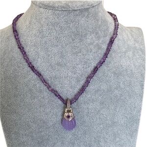 Judith Ripka 925 Sterling Silver Purple Amethyst Beaded Medallion Cord Necklace